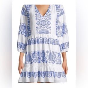 Milly Blue and White and Blue Long Sleeve Dress
